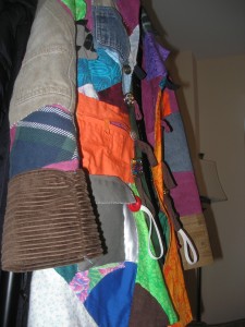 side view of patchwork coat