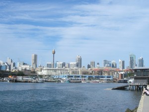 _blue skies and clouds above the Sydney skyline_