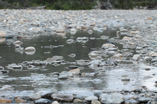 river rocks partly submerged in still water